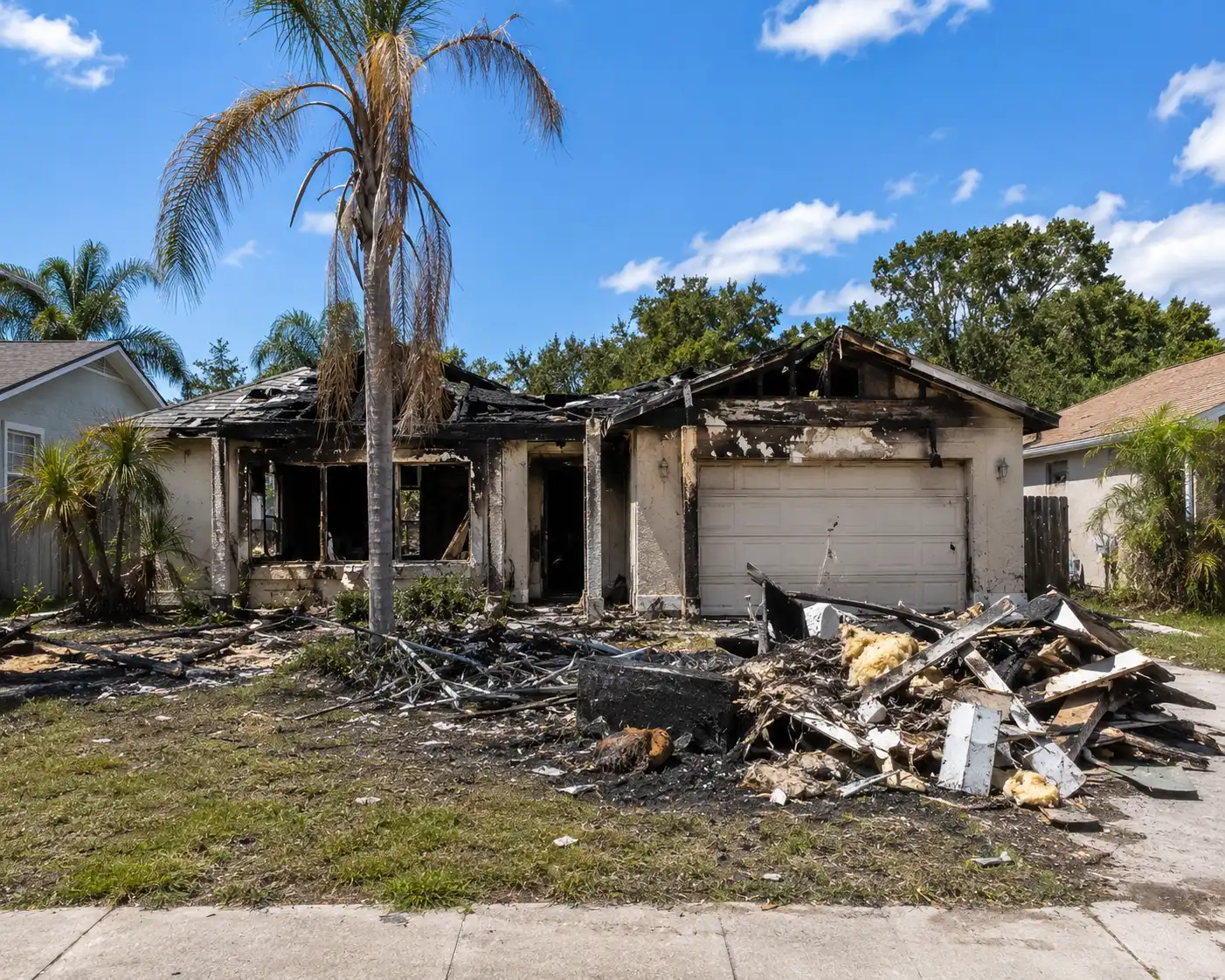 Fire-damaged property with debris sold without cleanup required