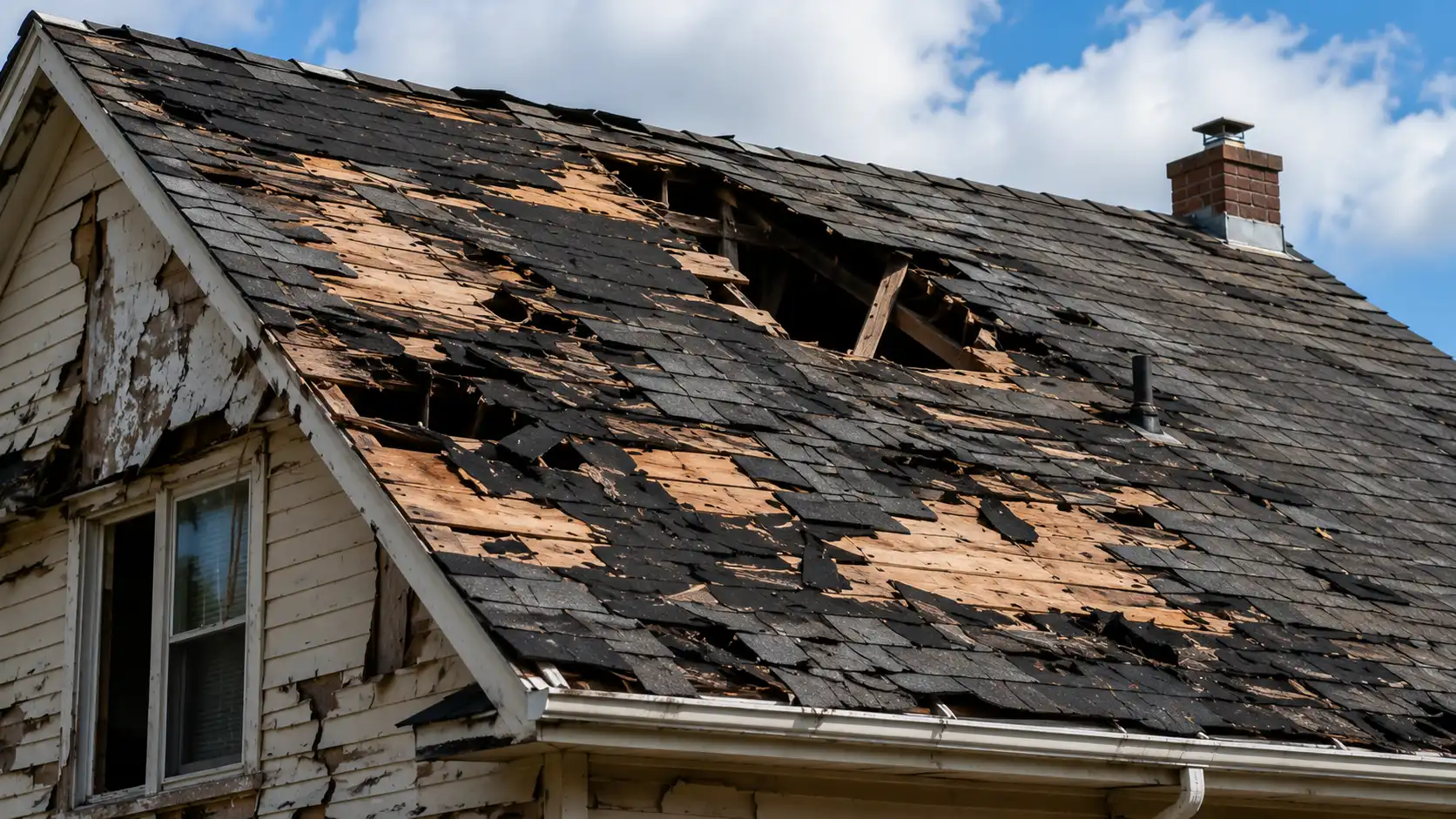 Storm-damaged roof on a Florida home sold for cash as-is